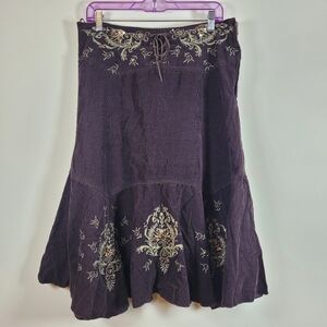 Misha Boho 90s Y2K Cowgirl A Line Skirt L Brown Floral Embroidered